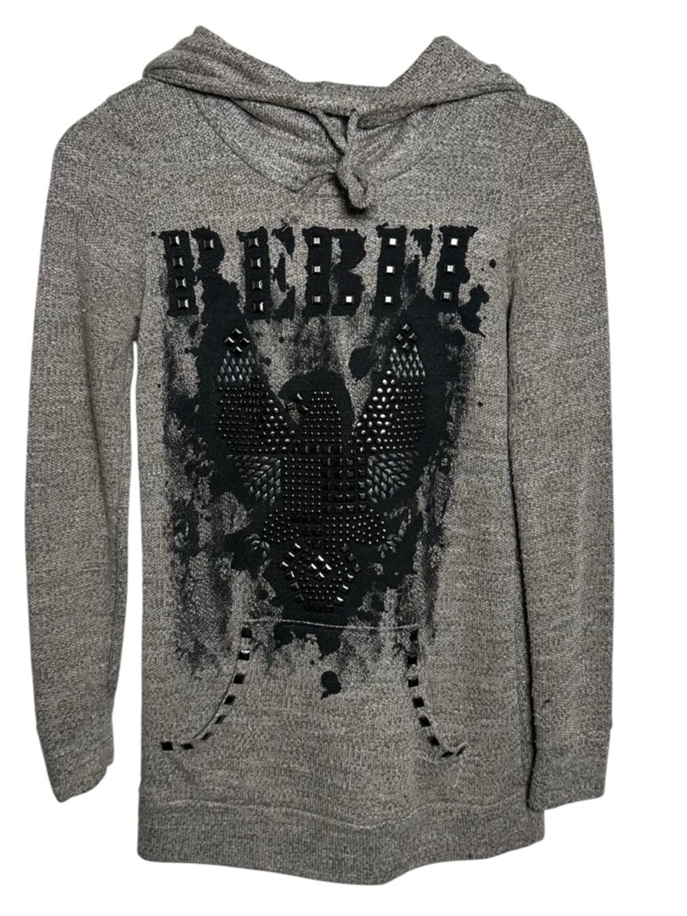 VOCAL Crystal Gray Taupe Spirit Eagle Hoodie Top Small Embellished Y2K Grunge